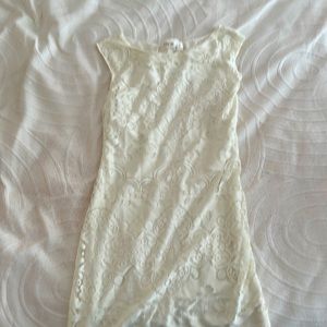 White stretch max studio sleeveless dress with lace detail